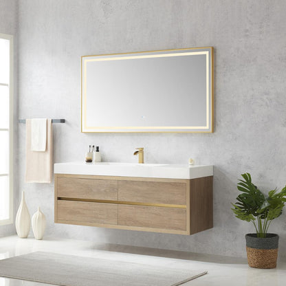 Single Sink Wall-Mount Bath Vanity Composite Integral Sink Top and Mirror