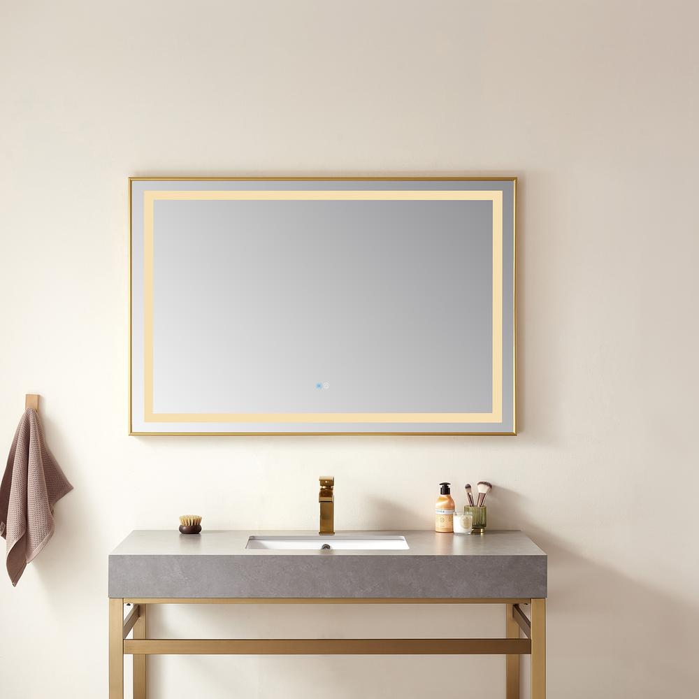 36" Rectangular Aluminum Framed LED Wall Mount Bathroom Vanity Mirror in Gold