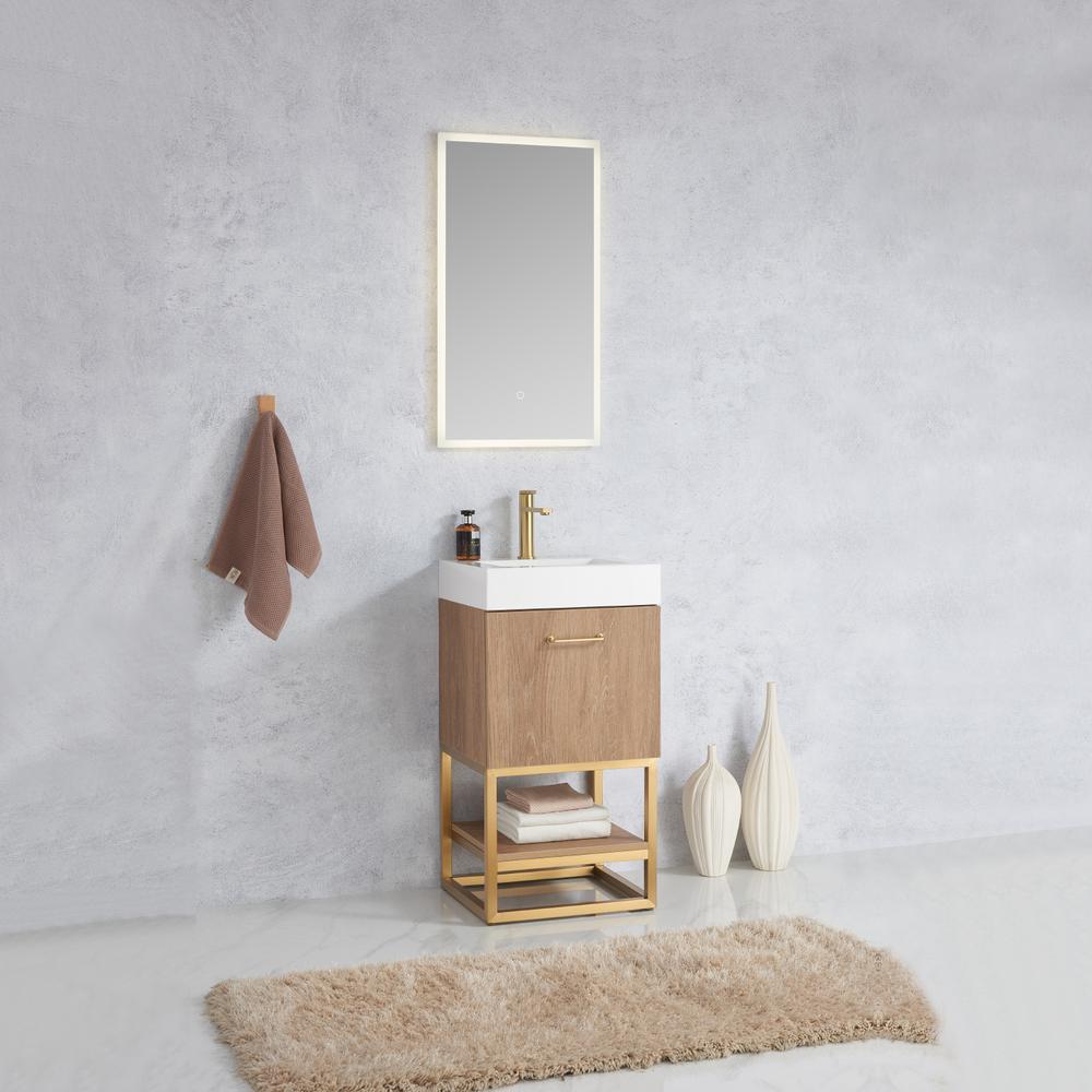 18" Single Sink Bath Vanity with Whole Artificial Stone Basin Top and Mirror