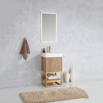 18" Single Sink Bath Vanity with Whole Artificial Stone Basin Top and Mirror
