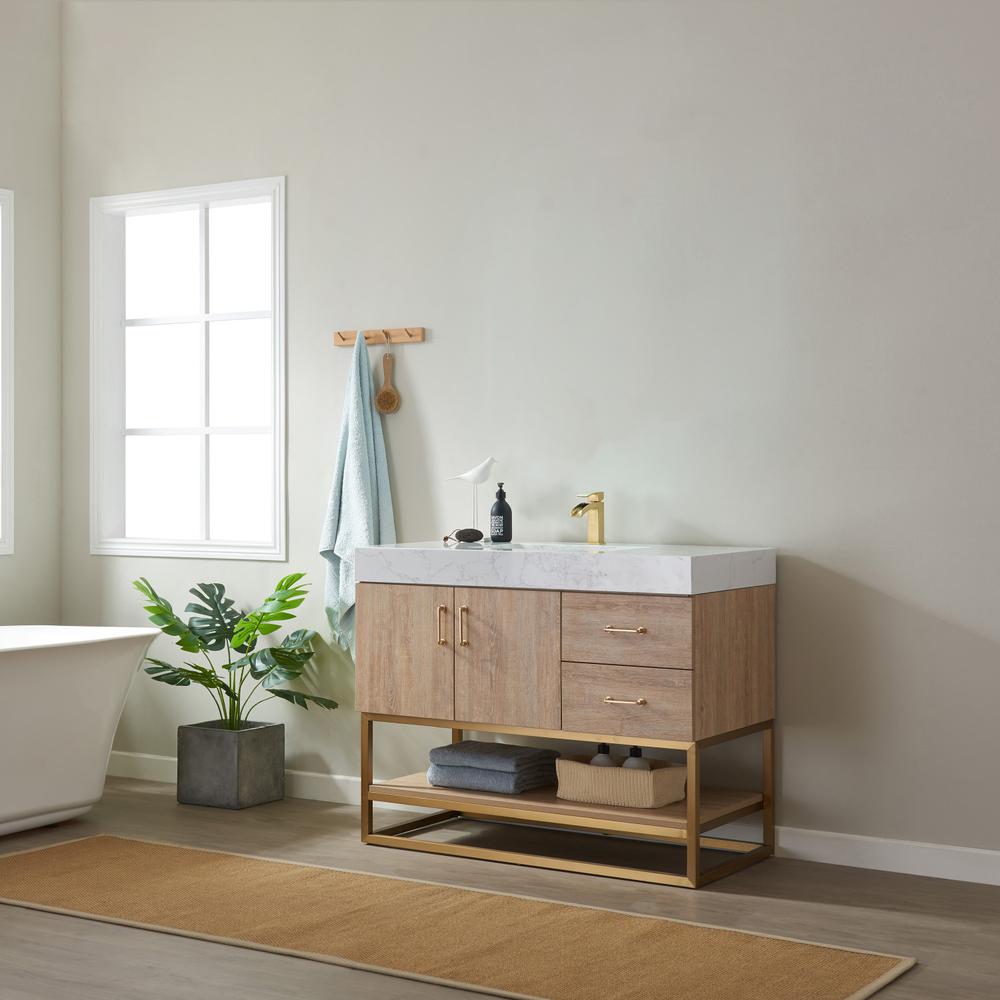 42" Single Vanity with White Grain Stone Countertop Without Mirror