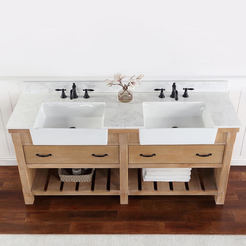 Double Bath Vanity with Composite Stone Top, White Farmhouse Basin
