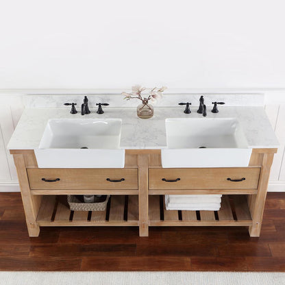Double Bath Vanity with Composite Stone Top, White Farmhouse Basin