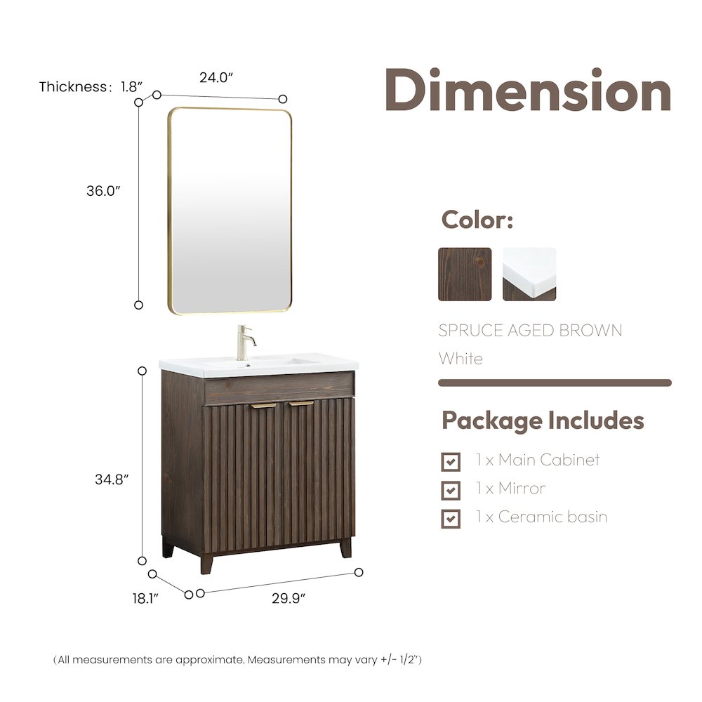 Palos 30" Free-standing Single Bath Vanity in Spruce Aged Brown