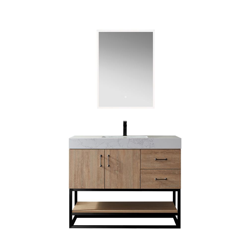 42B" Single Vanity with White Grain Stone Countertop With Mirror