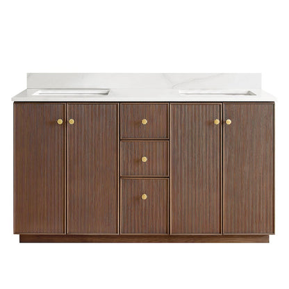 Oza 60M" Free-standing Double Bath Vanity in Aged Dark Brown Oak