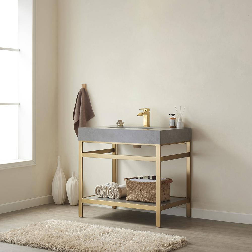 Single Sink Bath Vanity Metal Support with Grey Sintered Stone Top