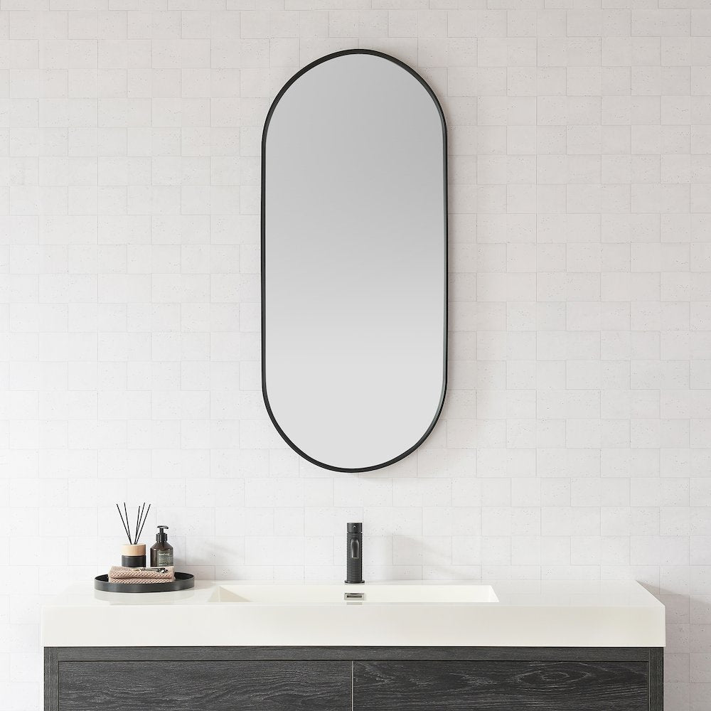 Oval Aluminum Framed Wall Mount Bathroom Vanity Mirror in Brushed Black