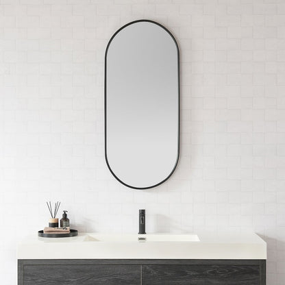 Oval Aluminum Framed Wall Mount Bathroom Vanity Mirror in Brushed Black