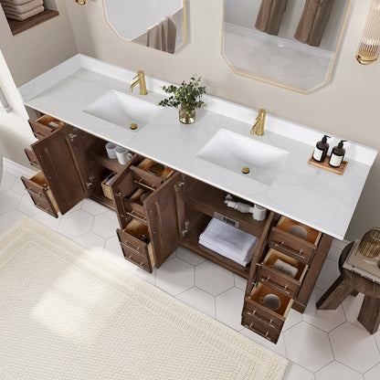 Tokyo 84" Freestanding Double Bath Vanity in Aged Dark Brown Oak
