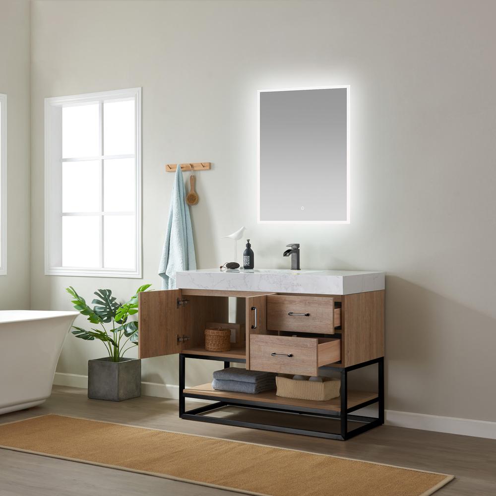42B" Single Vanity with White Grain Stone Countertop With Mirror