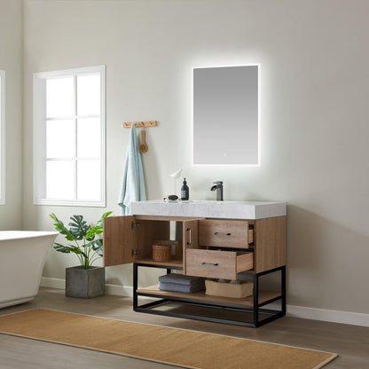 42B" Single Vanity with White Grain Stone Countertop With Mirror