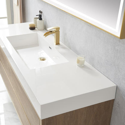Single Sink Wall-Mount Bath Vanity Composite Integral Sink Top and Mirror