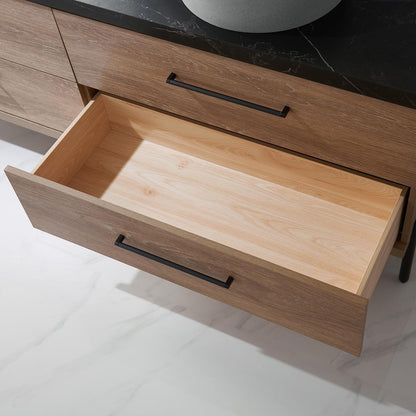 Double Sink Bath Vanity with Sintered Stone Top with Concrete Sink and Mirror