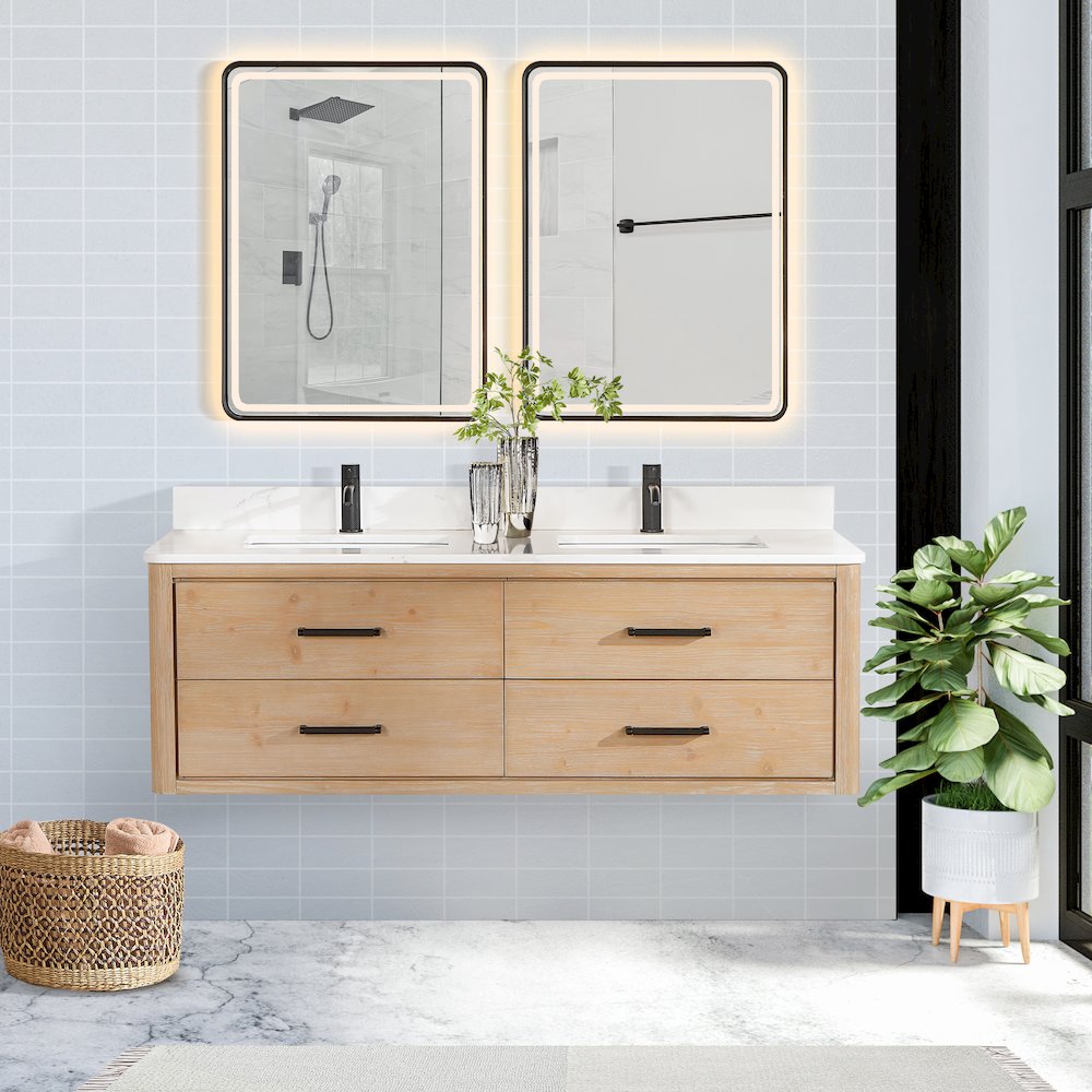 Cristo 60M" Floating Double Bath Vanity in Fir Wood Brown