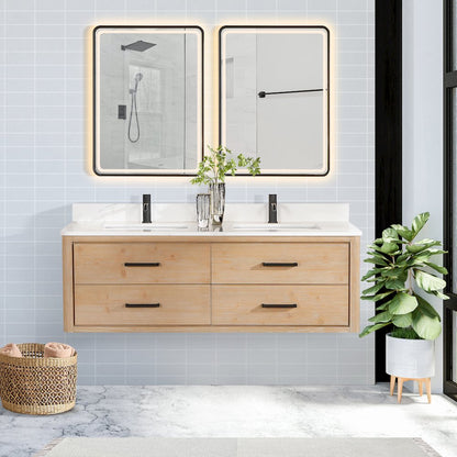 Cristo 60M" Floating Double Bath Vanity in Fir Wood Brown