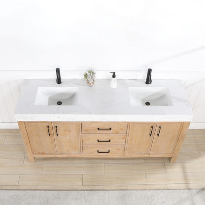 Free-standing Double Bathroom Vanity with Composite top in Lightning White