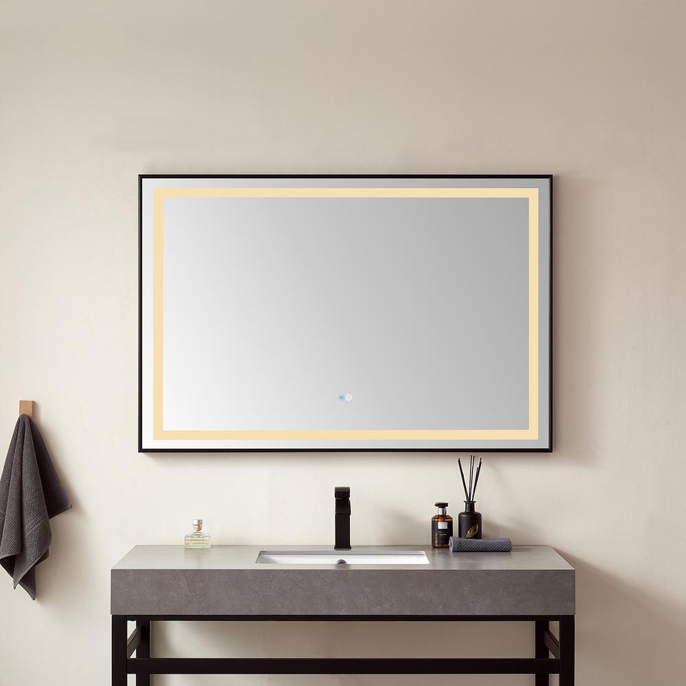 36" Rectangular Aluminum Framed LED Wall Mount Bathroom Vanity Mirror in Black