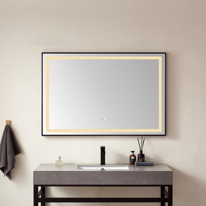 36" Rectangular Aluminum Framed LED Wall Mount Bathroom Vanity Mirror in Black