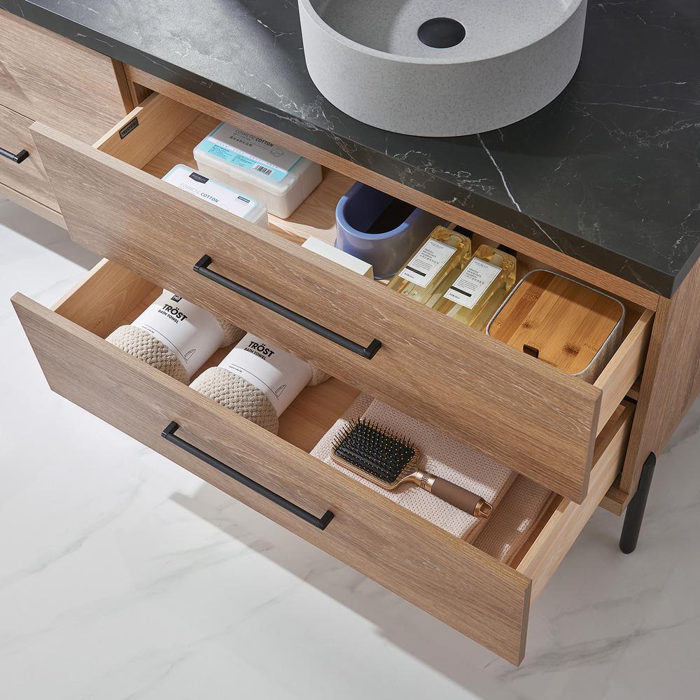 Double Sink Bath Vanity with Sintered Stone Top with Concrete Sink and Mirror