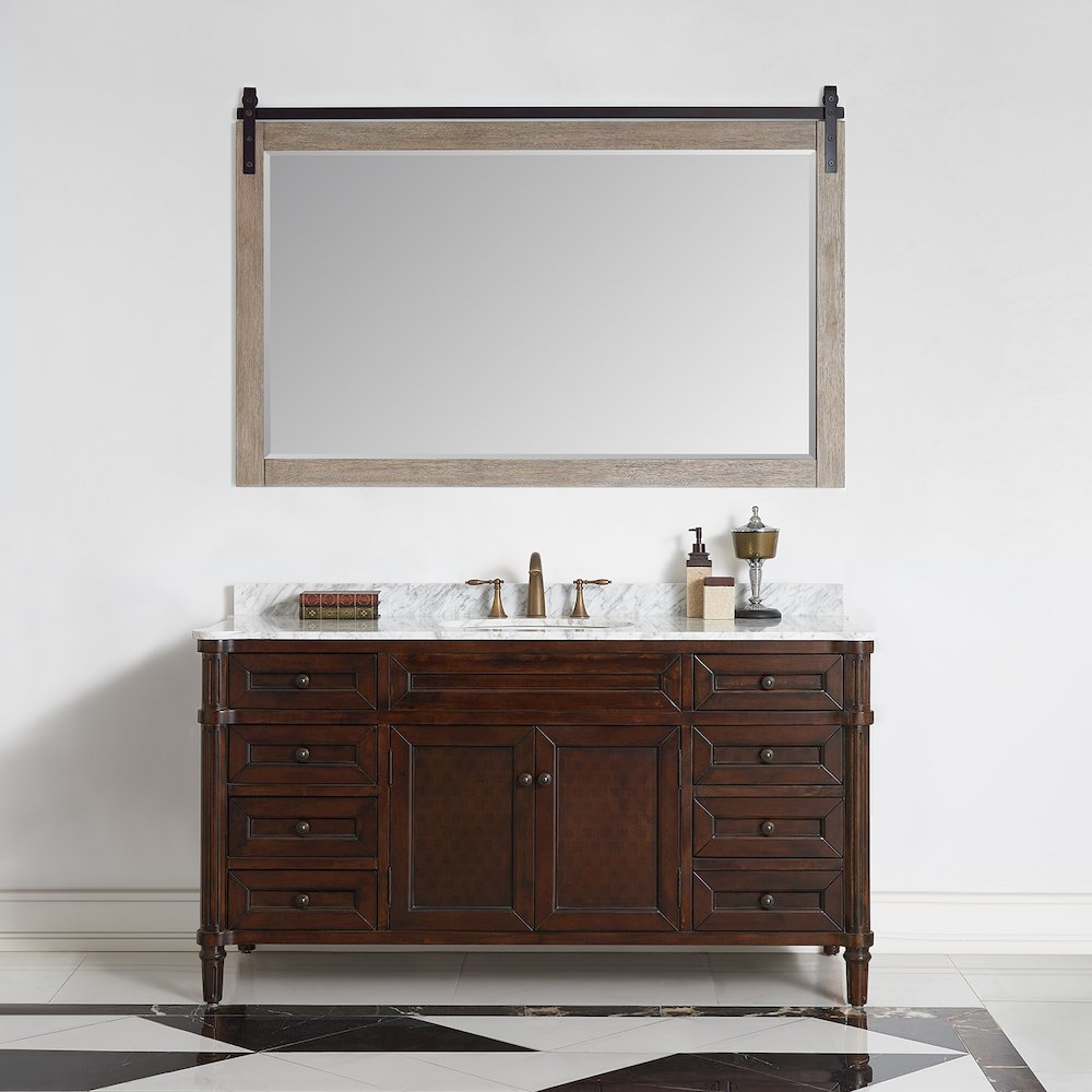 Cortes 60" Rectangular Bathroom Vanity Barndoor Wall Mount Mirror in Grey