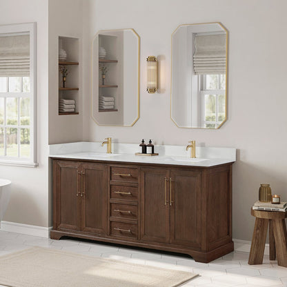 Tokyo 72" Freestanding Double Bath Vanity in Aged Dark Brown Oak