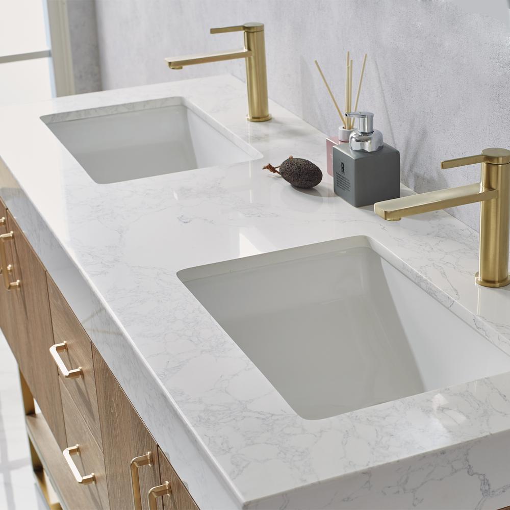 60" Double Vanity with White Grain Stone Countertop Without Mirror