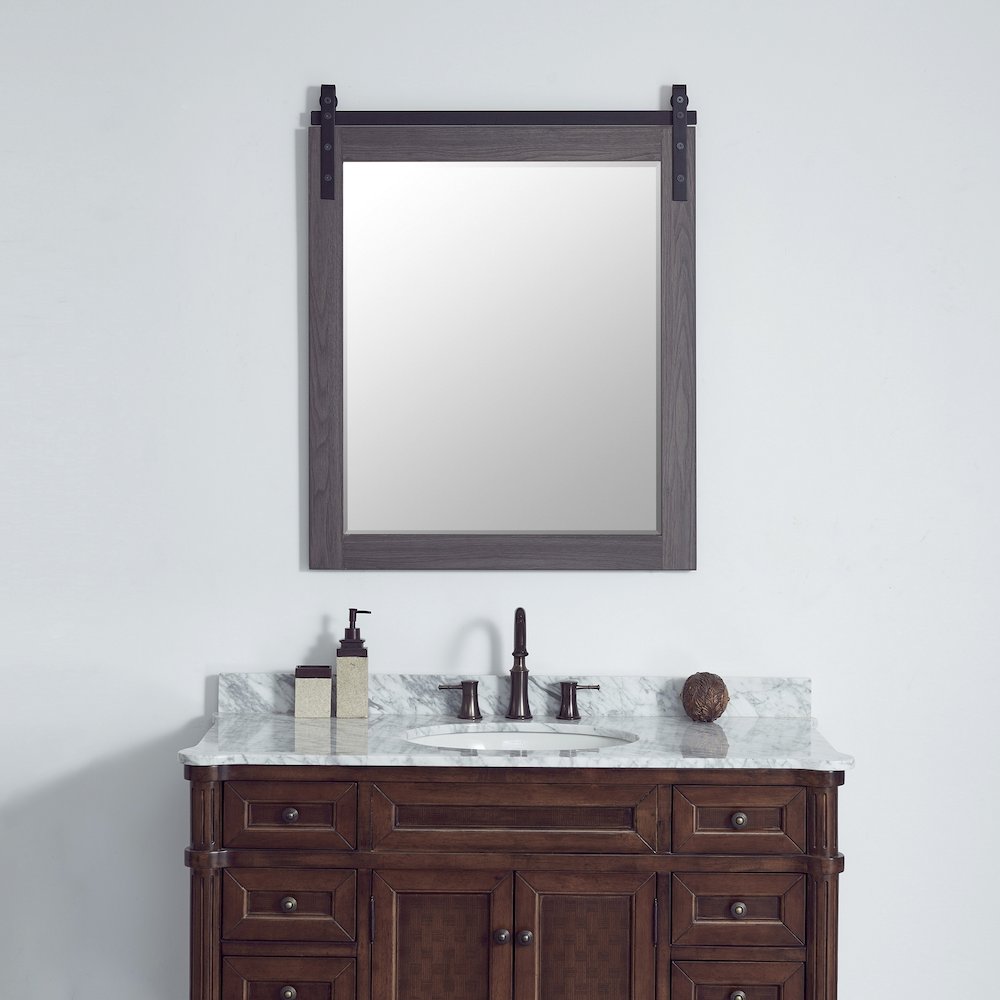 Cortes 32" Rectangular Bathroom Vanity Barndoor Wall Mount Mirror in Oak