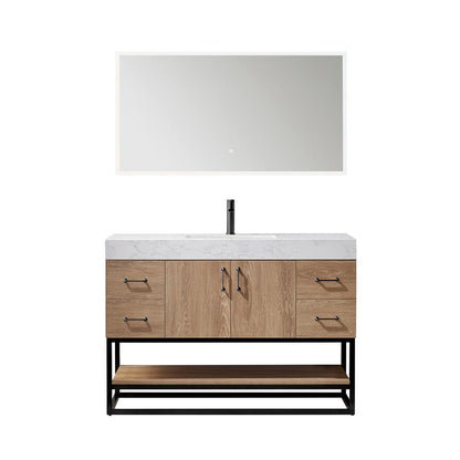 48B" Single Vanity with White Grain Stone Countertop With Mirror