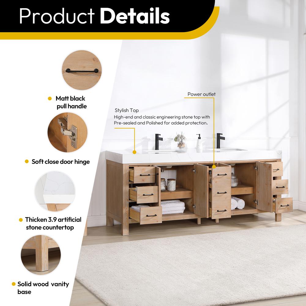 Free-standing Double Bathroom Vanity with Composite top in Lightning White