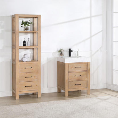 Free-standing Single Bathroom Vanity with Composite top in Lightning White