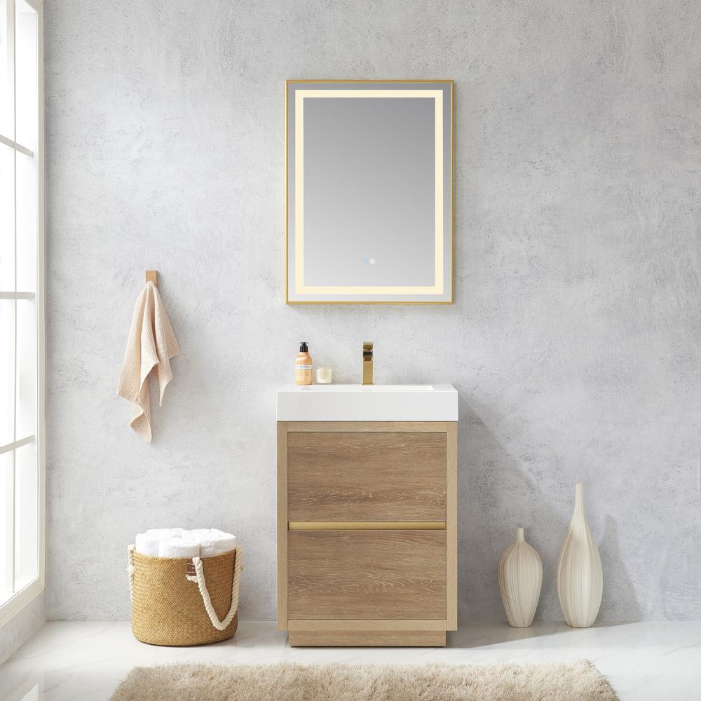 Single Sink Bath Vanity with Composite Integral Square Sink Top and Mirror