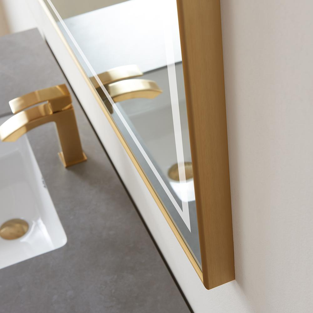36" Rectangular Aluminum Framed LED Wall Mount Bathroom Vanity Mirror in Gold