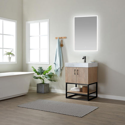 24B" Single Vanity with White Grain Stone Countertop With Mirror