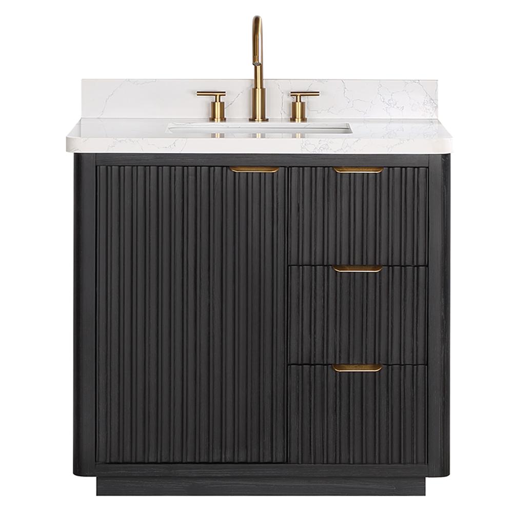 Free-standing Single Bathroom Vanity with Composite top in Lightning White