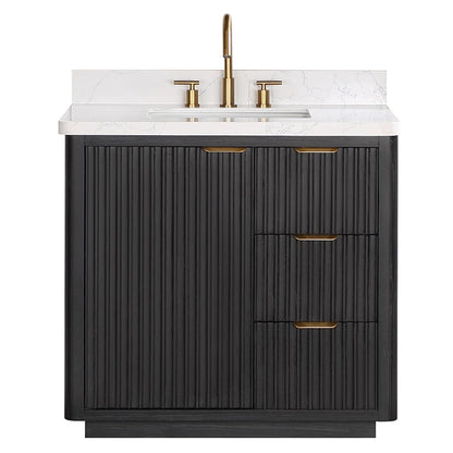 Free-standing Single Bathroom Vanity with Composite top in Lightning White