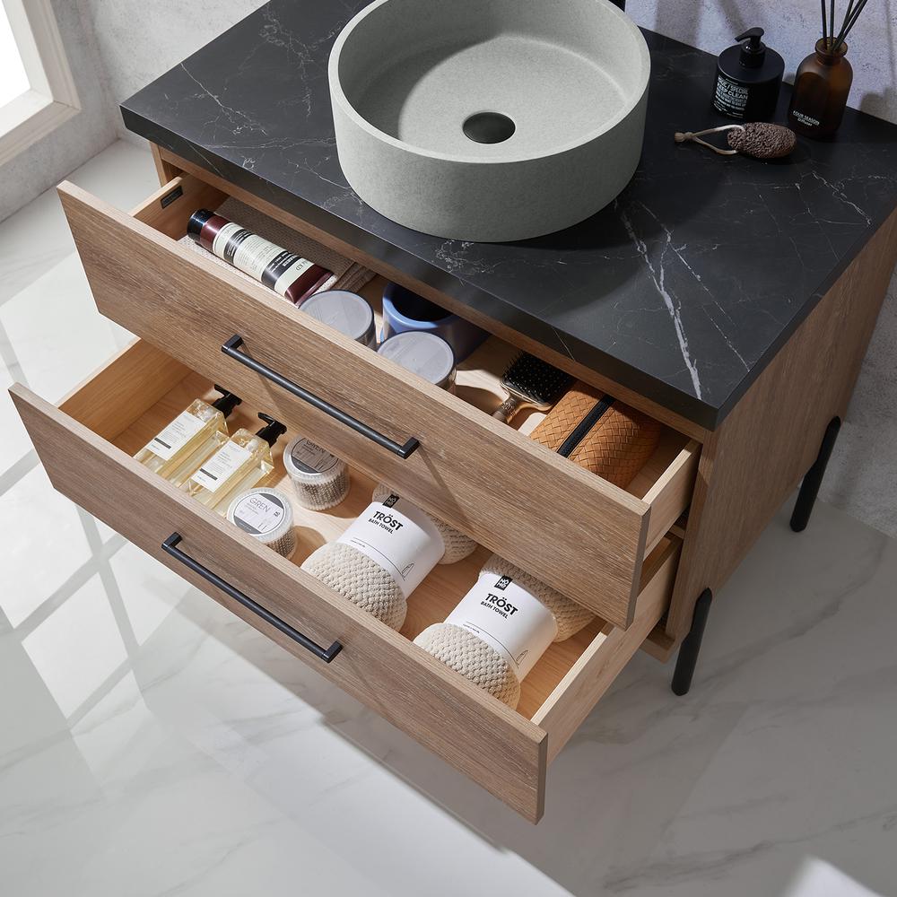 Single Sink Bath Vanity with Black Sintered Stone Top with Concrete Sink