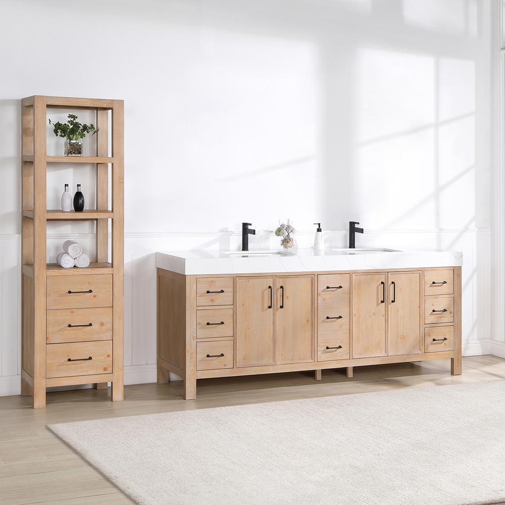 Free-standing Double Bathroom Vanity with Composite top in Lightning White