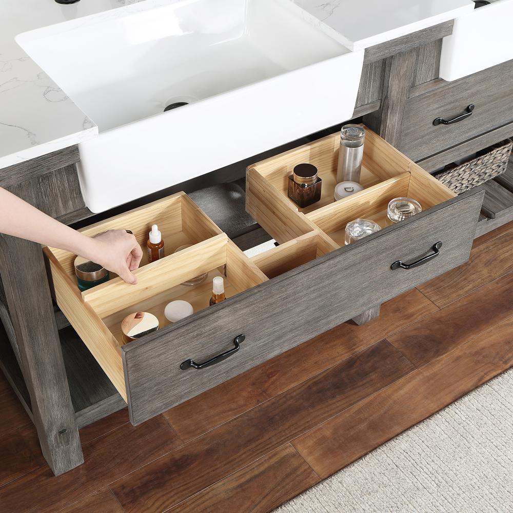 Double Bath Vanity with Composite Stone Top, White Farmhouse Basin
