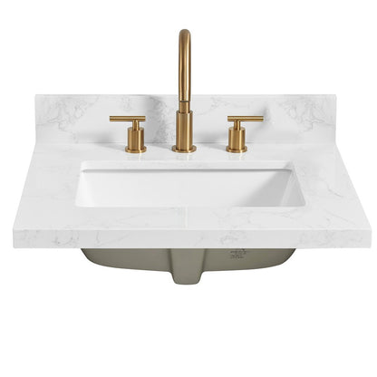 Composite Stone Vanity Top in Grain White with White Rectangular Single Sink