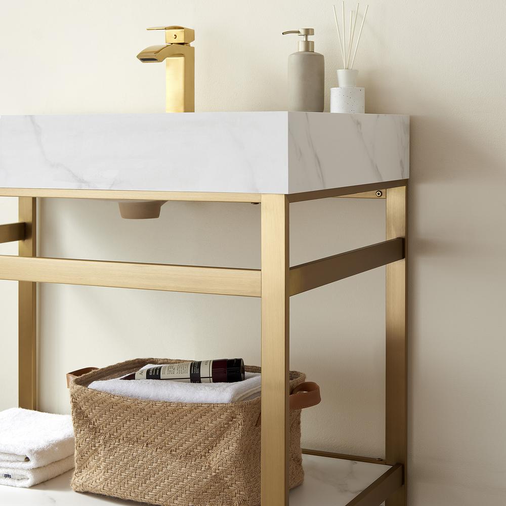 Single Sink Bath Vanity Metal Support with White Sintered Stone Top