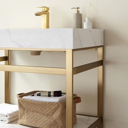 Single Sink Bath Vanity Metal Support with White Sintered Stone Top