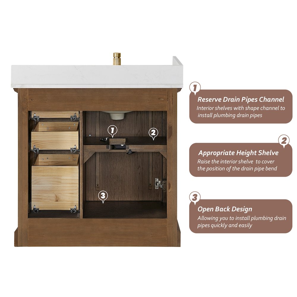 Tokyo 36" Freestanding Single Bath Vanity in Aged Dark Brown Oak