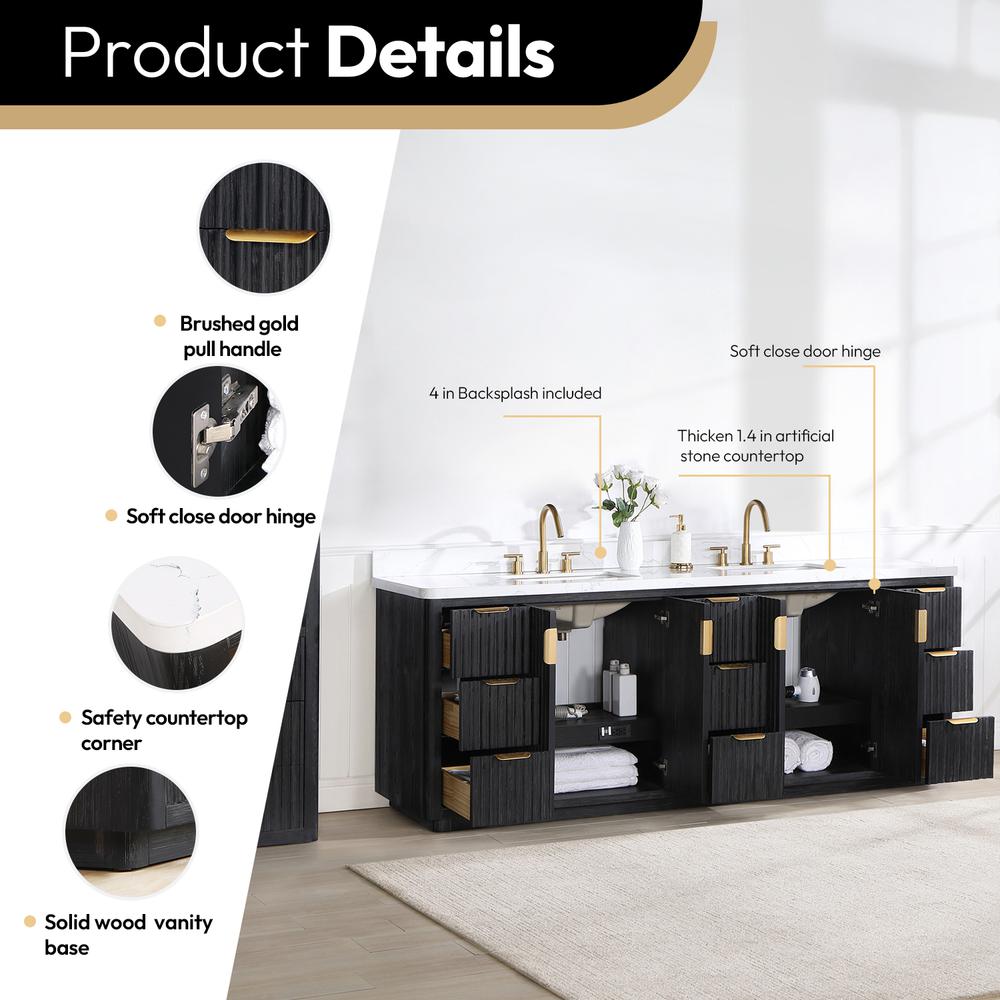 Free-standing Double Bathroom Vanity with Composite top in Lightning White