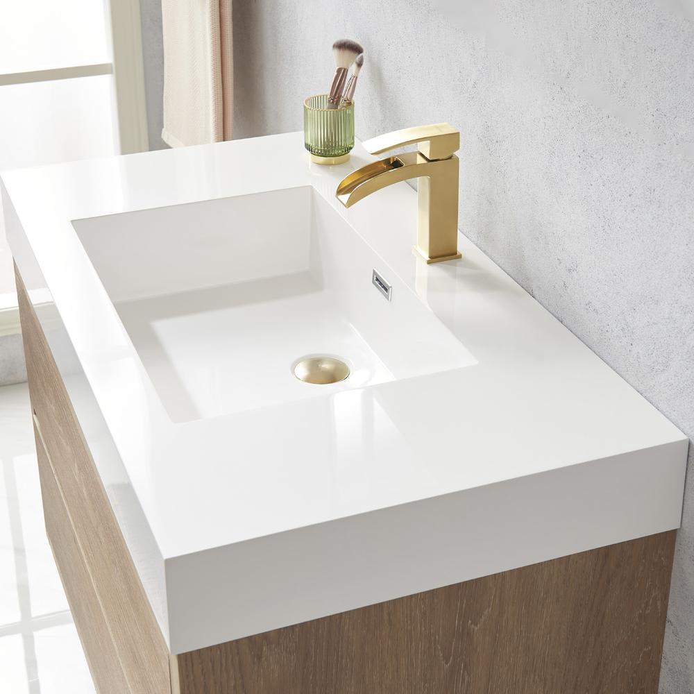 Single Sink Wall-Mount Bath Vanity with Composite Integral Square Sink Top