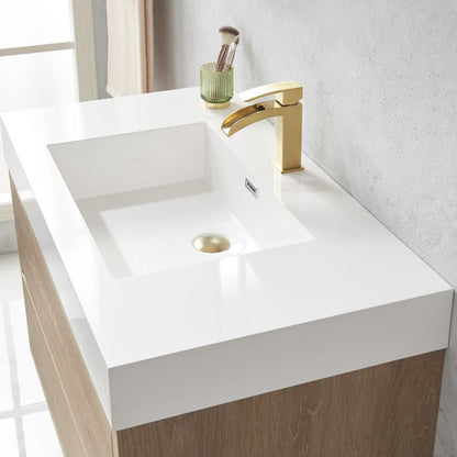 Single Sink Wall-Mount Bath Vanity with Composite Integral Square Sink Top