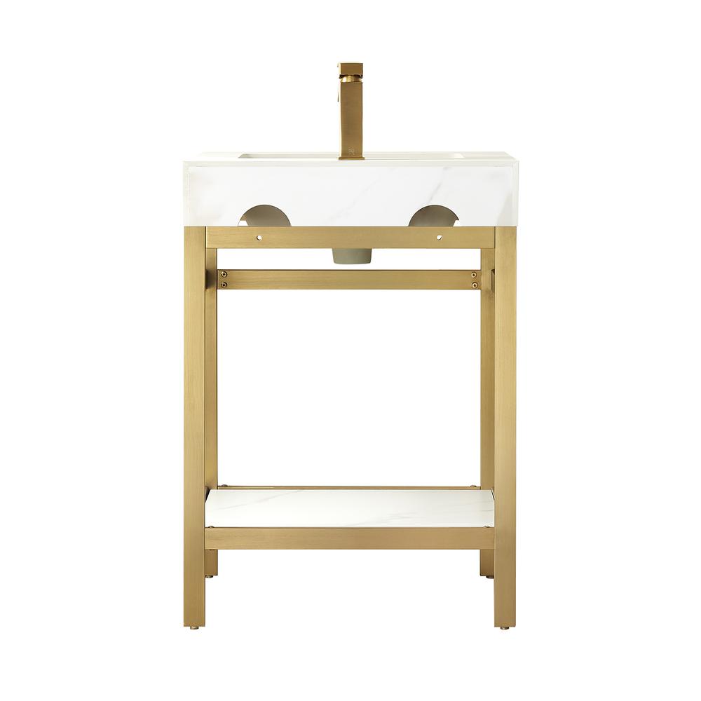 Single Sink Bath Vanity Metal Support with White Sintered Stone Top and Mirror