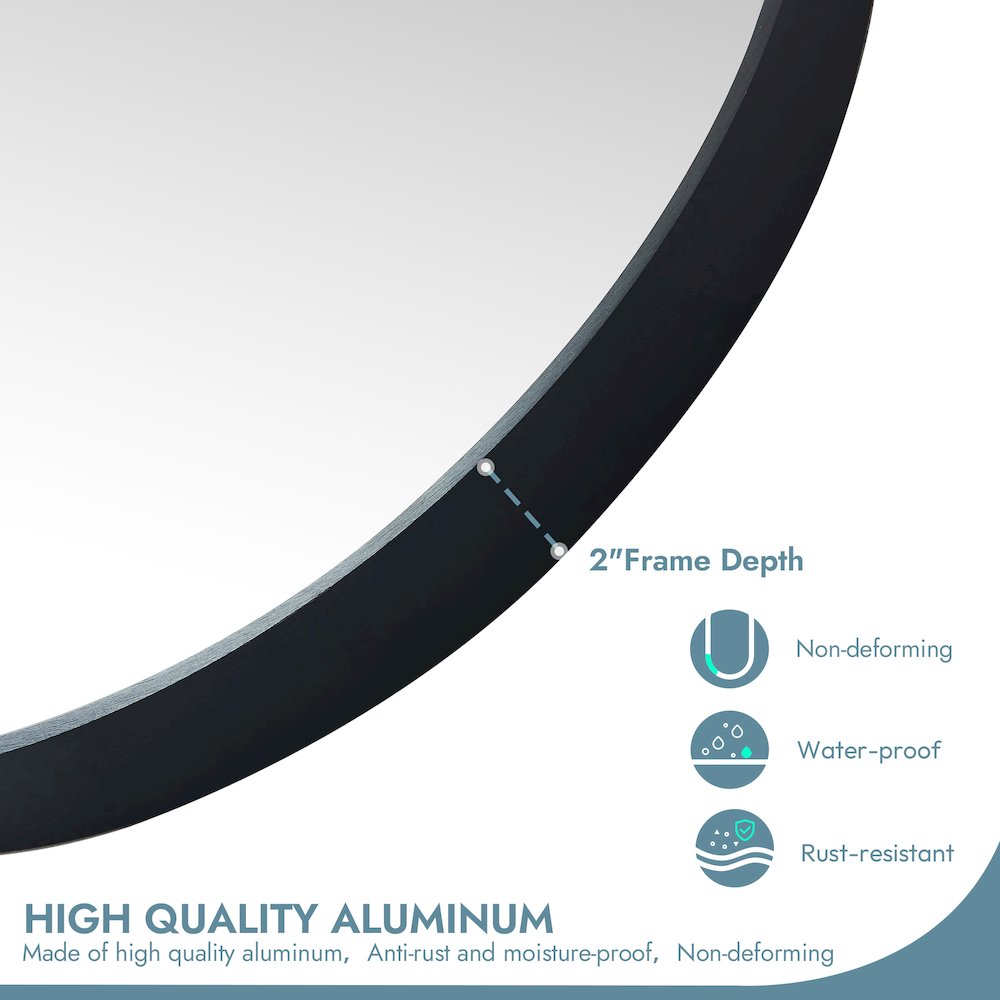 Oval Aluminum Framed Wall Mount Bathroom Vanity Mirror in Brushed Black