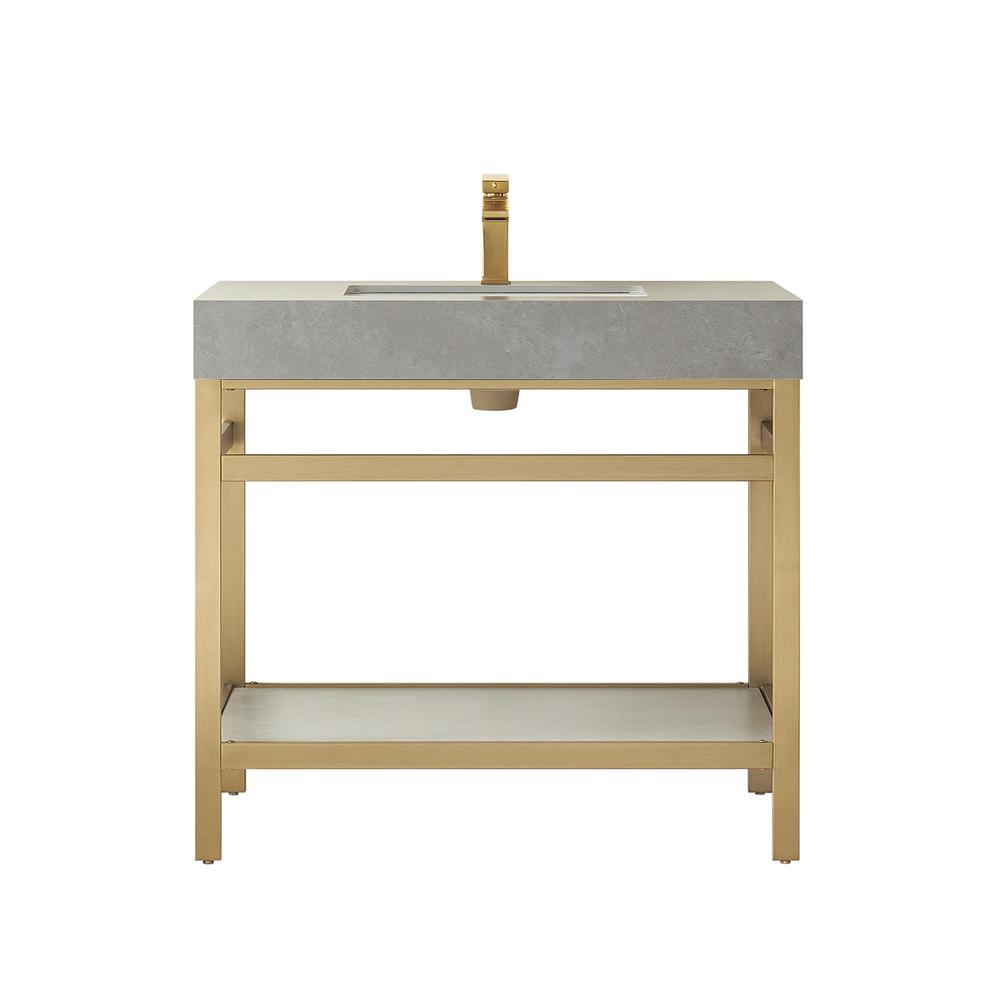 Single Sink Bath Vanity Metal Support with Grey Sintered Stone Top