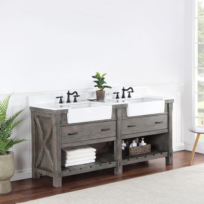 Double Bath Vanity with Composite Stone Top, White Farmhouse Basin